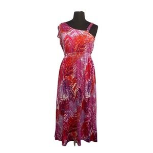 Avenue Studio Women Size 18/20 Tropical Floral Leaf One Shoulder Pink Maxi Dress